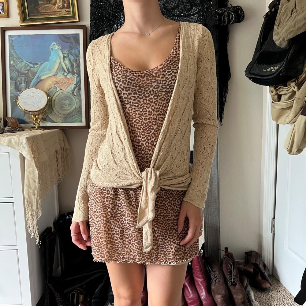 Belldini Vintage 2000s Gold Sparkly Metallic Tie Front Shrug Cardigan Top M